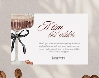 A Tini Bit Older Thank You Card – Editable Template | Printable Cocktail Party Design with Optional Bows