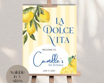 La Dolce Vita Lemon Welcome Sign – Editable Capri Theme Printable | 16x20in, 18x24in & 24x36in Italian Summer Party Sign