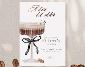 A Tini Bit Older Birthday Invitation – Editable Template | Printable Cocktail Party Invite with Optional Bows