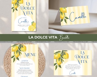 La Dolce Vita Essentials Set – Editable Capri & Italian Summer Templates | Bundle: Invitation, Menu, Place Cards and Thank You Card