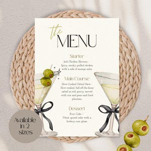 Un menu di compleanno un po' più vecchio - Modello modificabile / Menu stampabile 5 x 7 pollici e 4 x 9 pollici / Design per cocktail party con fiocchi opzionali