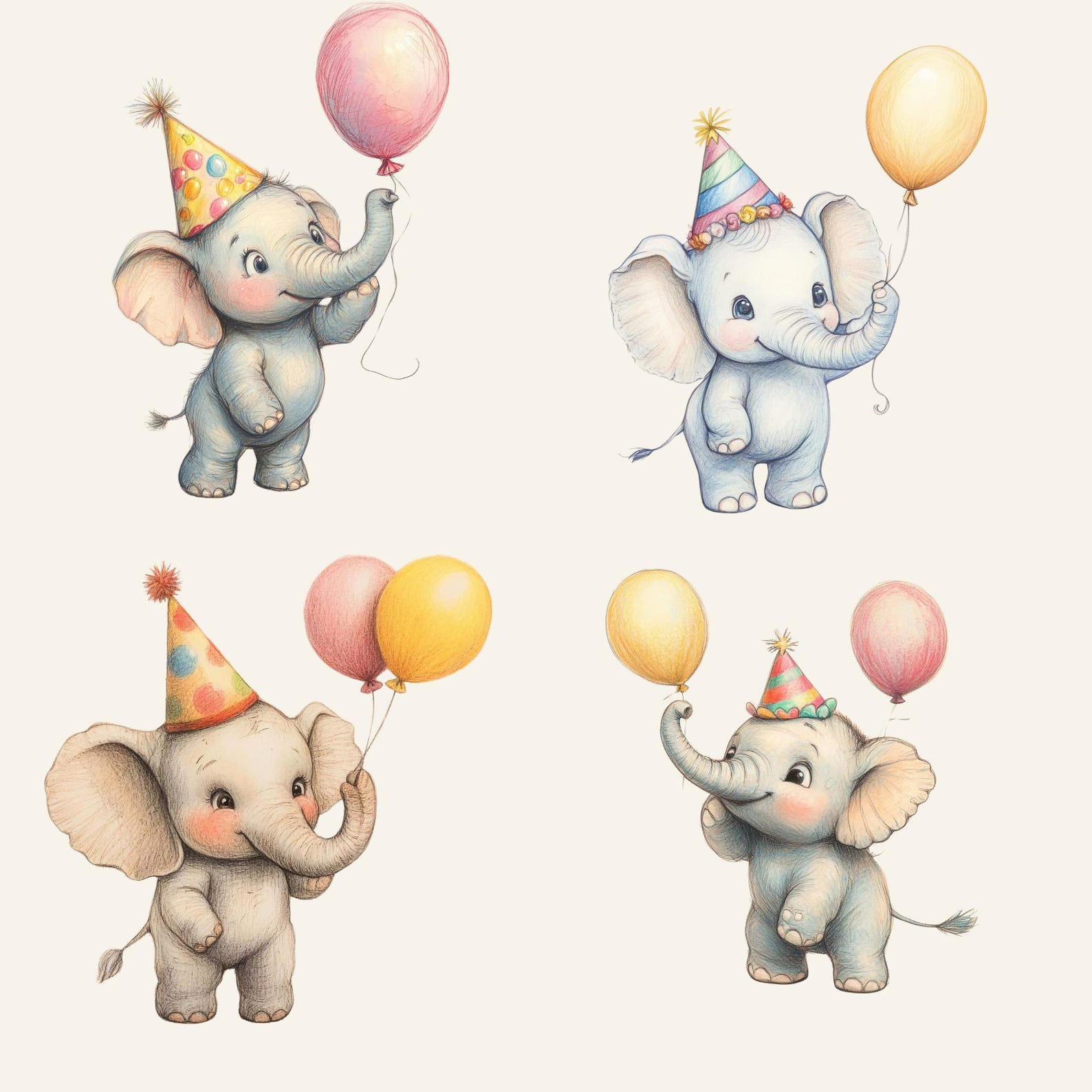Watercolor Baby Elephant Clipart: Rainbow Balloons, Nursery Art ...