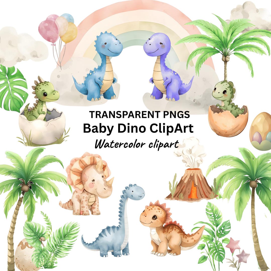 Watercolor Baby Dino Clipart Pngs, Nursery Decor (digital Download) - Etsy