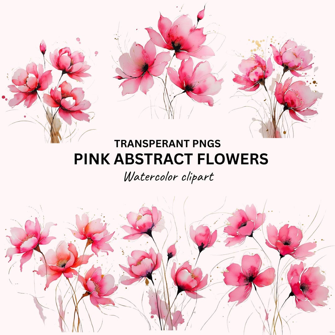 Pink Abstract Flowers Clipart: Watercolor Floral Pngs (digital Download ...