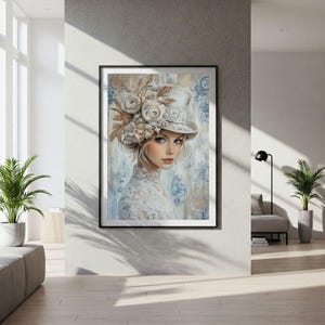 Vintage Woman with Hat & Flowers | Romantic Feminine Portrait Poster | Digital Download