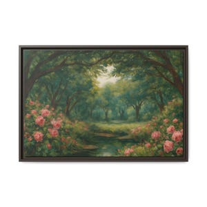 Vintage Garden Pond Oil Painting, Traditional Abstract Art Print, Botanical Landscape Prints, Impressionist Sage Green Wall Decor, Mom Gift