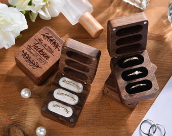 Wooden Engagement Ring Box,Custom Engraving Available Ring box,Elegant For Proposal Gift,Ring Box Holder, 3 Slots Ring Box,Wedding Ring Box