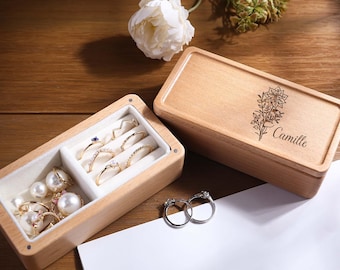 Benutzerdefinierte Geburt Blume Holz Schmuckschatulle, personalisierte Geschenk für sie, Schmuckschatulle, personalisierte Holz Schmuckschatulle, Holz Schmuck Organizer,