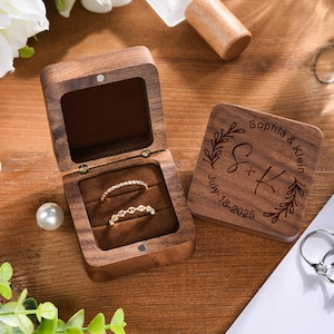 Handmade Wood Ring Box for Wedding,Engraved Engagement Ring Holder, Personalized Proposal Gift, Anniversary Keepsake.