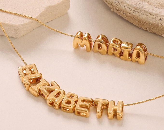 Personalized 3D Bubble Letter Name Necklace – Custom Gold Jewelry - Mother's Day Gift