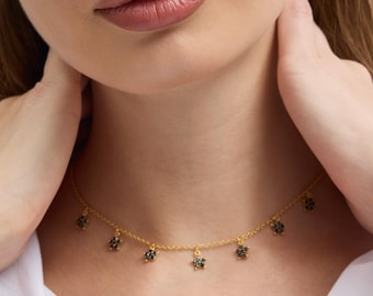 Black Star Charm Necklace, Gold Dainty Celestial Necklace, Minimal Layering Necklace, Black Crystal Star Jewelry, Gift for Her