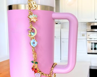 Personalized  Stanley Cup Charm, Initial Tumbler Cup Accessory, Tarnish Free, 14k Gold Plated Aesthetic Stanley Cup Accessory, Gift For Her