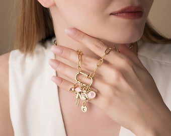 Build Your Own Charm Necklace, 14K Gold Plated Personalized Necklace, 300+ Charm Options, Up to 6 Charms, Adjustable Chain, Everyday Jewelry