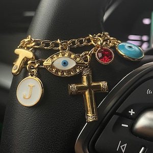 Steering Wheel Charms, 14k Gold Plated, Chain Style Options, New Car Gift