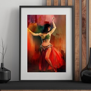 Impresión artística digital de danza del vientre: arte mural de danza exótica, decoración bohemia gitana, póster de estilo oriental.