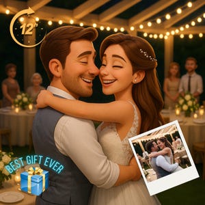 Portrait de couple, portrait style Pixar personnalisé | Dessin animé 3D personnalisé à partir de la photo | Cadeau numérique pour couple, famille, enfants et animaux de compagnie