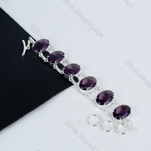 Amethyst Gemstone Bracelet, 925 Sterling Silver Bracelet, Amethyst Gemstone Bracelet, Handmade Silver Jewelry Bracelet, Gift For Her