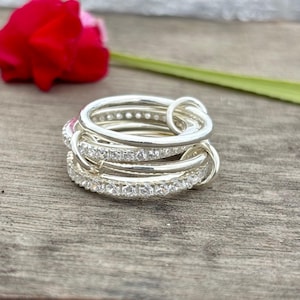 925 Sterling Silver Multi Link Connected Ring, Chunky Connector Ring, Silver Ring Set, Eternity Statement Ring, Interlocking Silver Ring