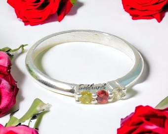 Anillo de zafiro amarillo y granate, anillo de plata de ley 925, anillo hecho a mano, anillo artesanal de plata, anillo para uso diario, anillo de bodas, anillo de cumpleaños para mujer