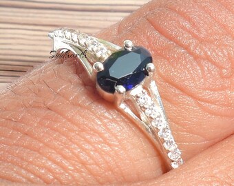 Anillo de zafiro, anillo de plata de ley 925, anillo hecho a mano, anillo artesanal de plata, anillo para uso diario, anillo de bodas, anillo de cumpleaños para mujer