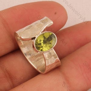 Peridot Silver Ring, 925 Sterling Silver Ovel Shape Gemstone Ring, Peridot Ring, &  Engagement Ring, Gift For Her&quot;