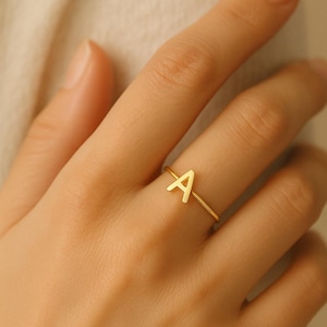 14K  Gold Letter Ring,  Solid Gold Letter Ring,  Gold Initial Ring,  Personalized Gold Ring, Minimal Letter Ring, Dainty Alphabet Ring
