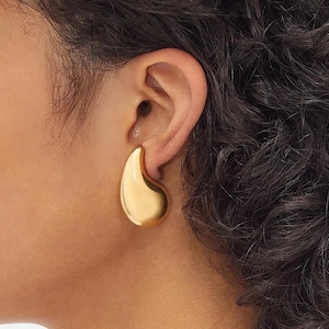 14K Solid Gold Drop Earrings: Geometric Dangle Hoops