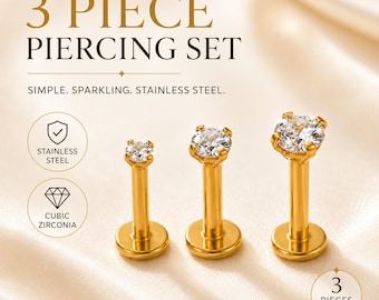 3 Stück Zirkon Labret Ohrstecker Set, 16G Edelstahl Knorpel Tragus Piercing