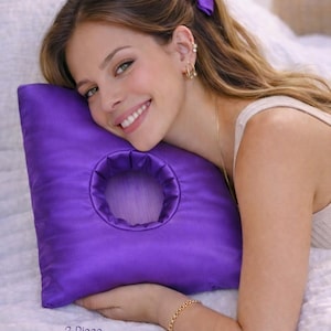 Satin Piercing Pillow with Matching Scrunchie - Anti-Wrinkle, Anti-Frizz