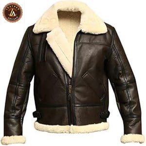 Men’s RAF B3 Bomber Aviator Jacket, Bomber Coat Real Sheepskin Leather, Pilot Flying