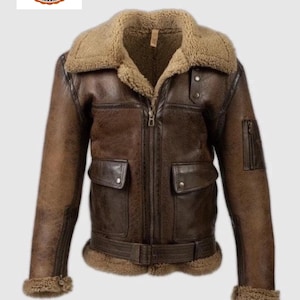 Men’s RAF B3 Bomber Aviator Jacket, Bomber Coat Real Sheepskin Leather, Pilot Flying