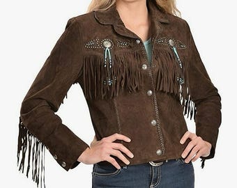Suede Fringe Western Jacket: Beaded Cowgirl Style