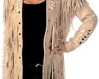 Women’s Suede Leather Western style jacket, Fringed Jacket Classic Traditional Native American