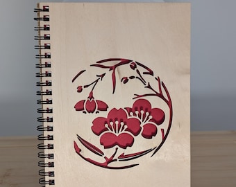 Cuaderno espiral de madera A5 - Personalizable - Regalo para profesor, boda, cumpleaños, nacimiento - Hanami - Instants Poétiques