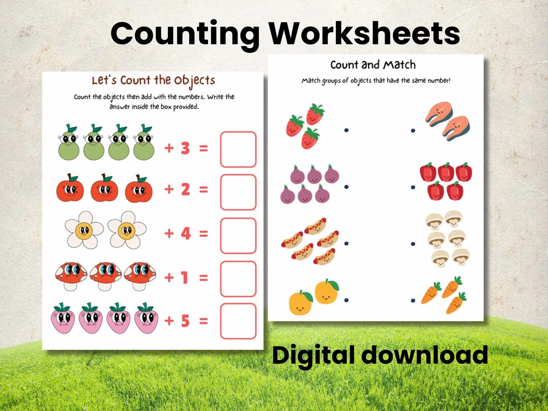 Fun Math Learning Printable, Counting and Matching Worksheets - Etsy