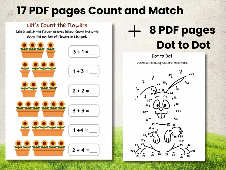 Fun Math Learning Printable, Counting and Matching Worksheets - Etsy