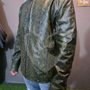 Men Luxury Green Python leather Jacket Leather Jacket Custom Jacket Handmade Snake Jacket, Moto Jacket Custom Made