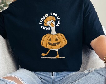 Funny Goose Halloween Shirt: Spooky Season Pumpkin Graphic Tee