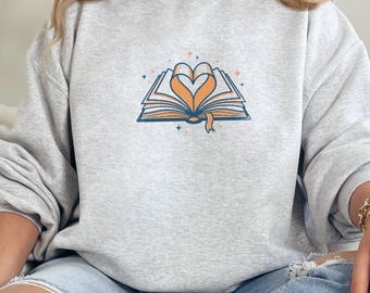 Open Book Heart Sweatshirt, Cozy Reader Crewneck