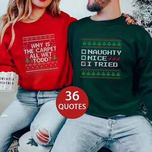 Todd & Margo Matching Christmas Sweatshirts, Funny Couples Holiday Sweaters