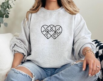 Puzzle Heart Sweatshirt, Minimalist Line Art, Couple's Matching Pullover