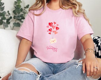 Watercolor Heart Balloons Valentine's Day Shirt, Love Letter Graphic