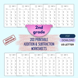 Addition, Subtraction Worksheets for Kids | 200 Printable Math Pages | Kindergarten, Preschool | Homeschool Math Bundle image 9