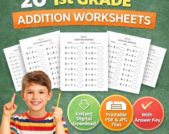 Addition Worksheets | Kindergarten & 1st Grade, 20 Printable Exercises (PDF, JPG)
