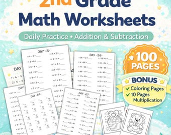 100 Days Math Worksheets for 2nd Grade | Addition - Subtraction | Easy to Hard | Printable PDF
