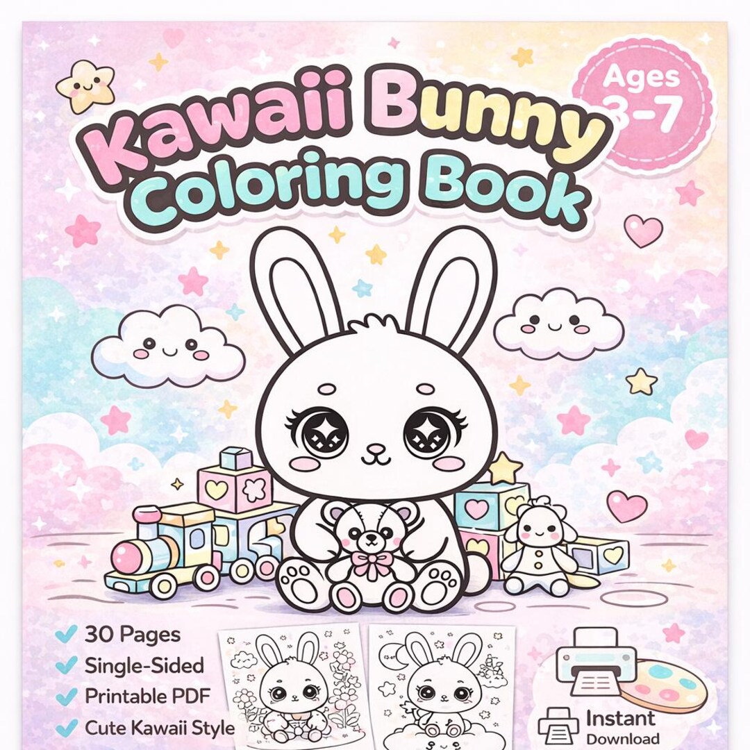30 Kawaii Bunny Coloring Pages for Kids | Printable PDF Activity Sheets ...