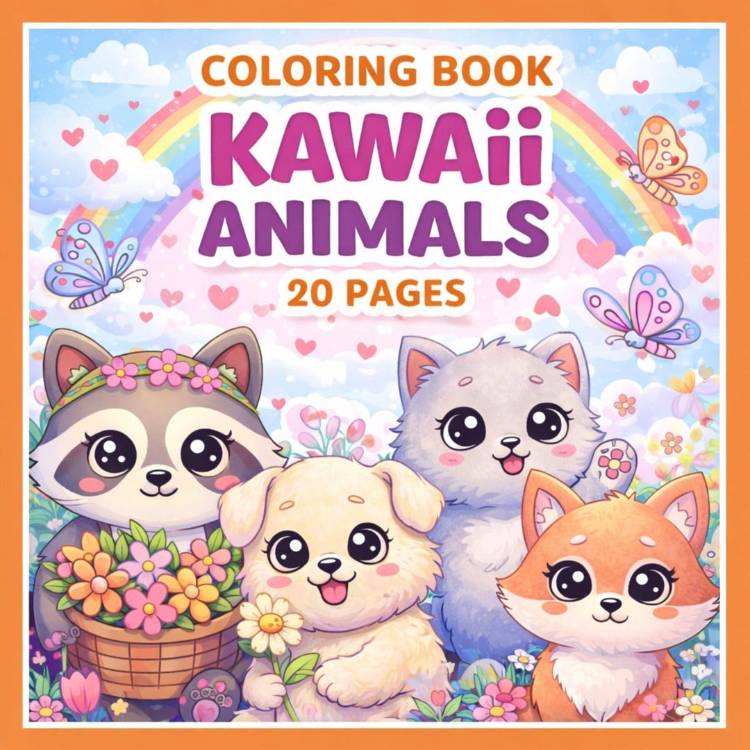 Kawaii Animals Coloring Book, 20 Printable Coloring Pages for Kids ...