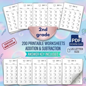 Addition, Subtraction Worksheets for Kids | 200 Printable Math Pages | Kindergarten, Preschool | Homeschool Math Bundle image 1