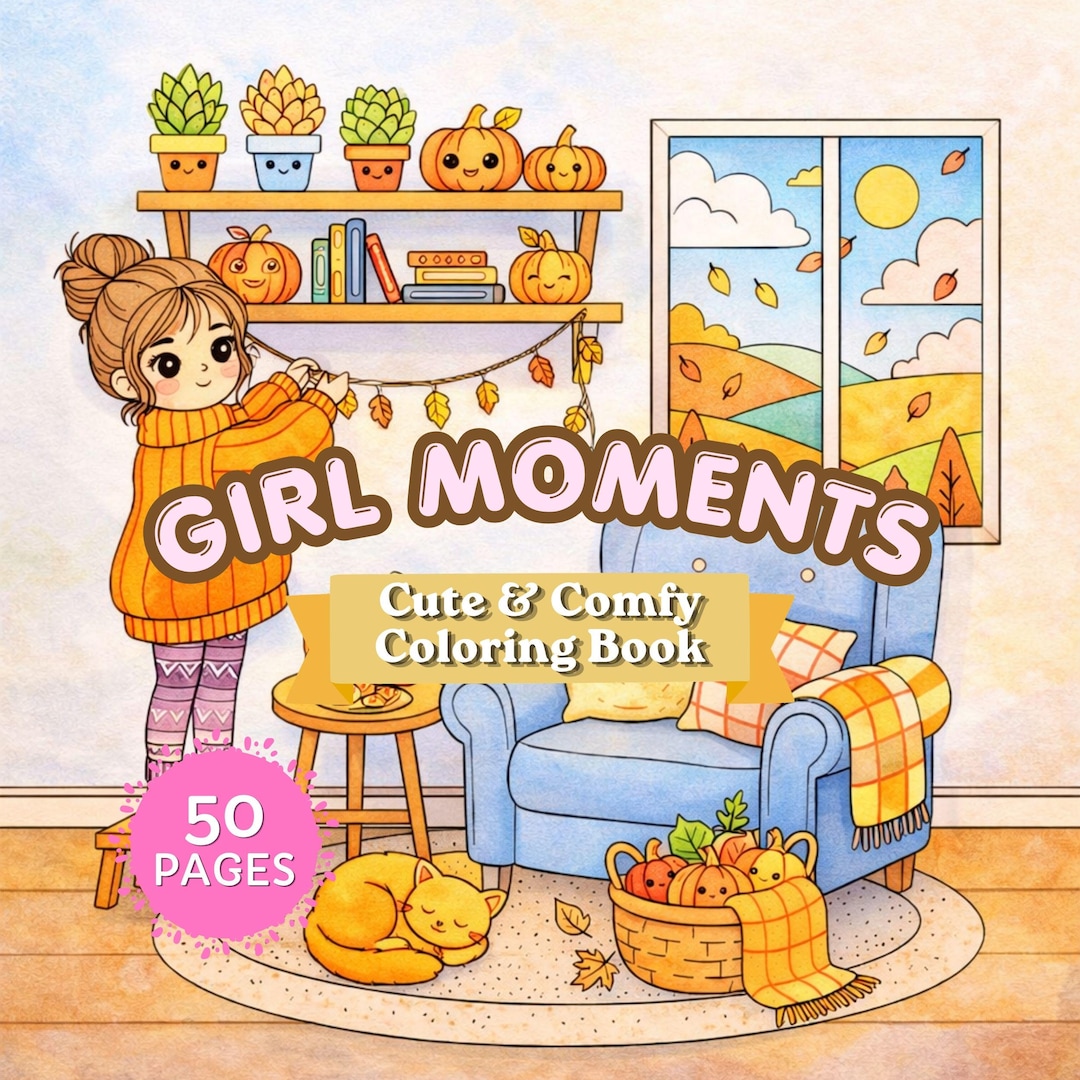 50 Cozy Girl Moments Coloring Book | Relaxing Pages (digital PDF I PNG ...