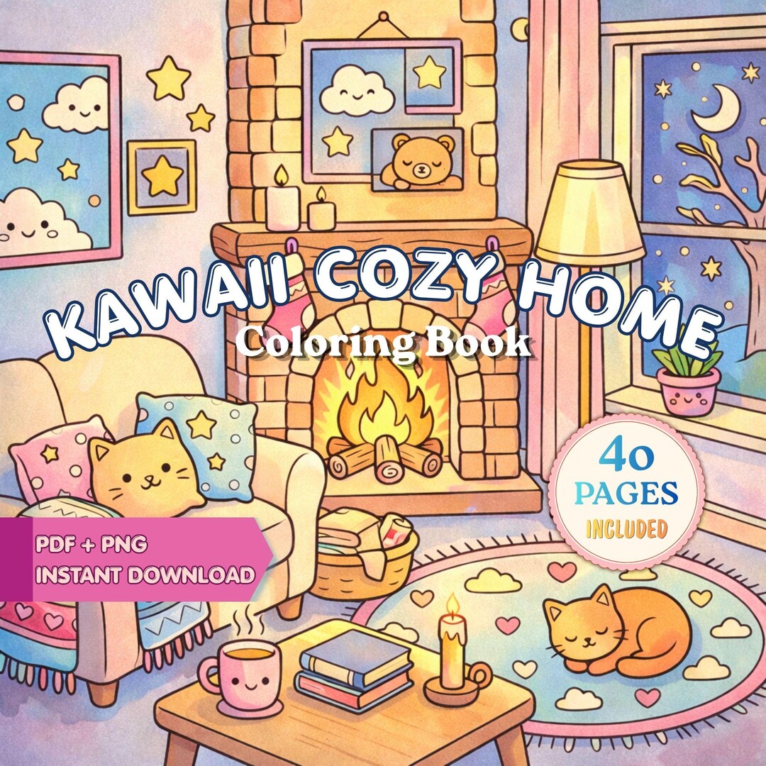 40 Kawaii Cozy Home Coloring Book Printable - Etsy